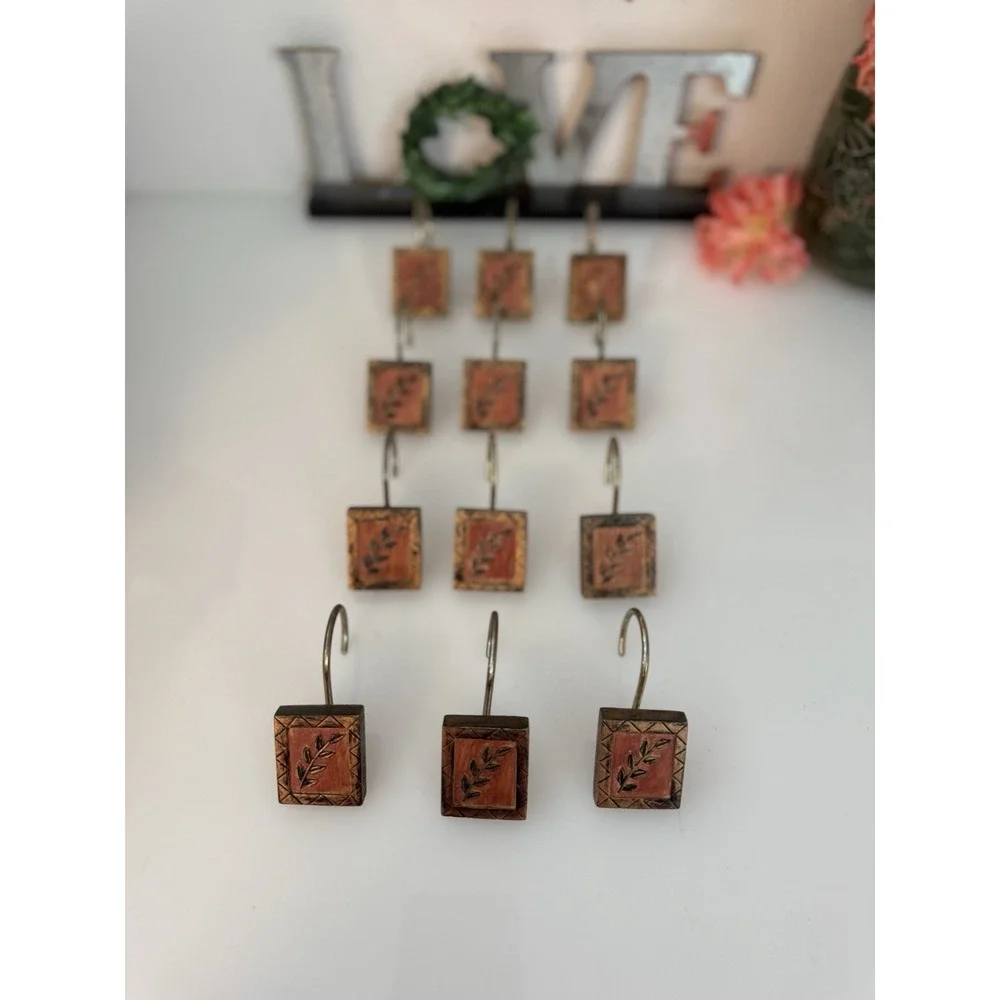 Vintage Rustic Resin Olive Branch Bronze Earth Tones Shower Curtain Hooks 12pk‎